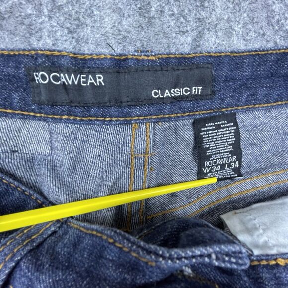 Rocawear Jeans Mens 34 Classic Fit Dark Straight Loose Flap Pocket Y2K Retro - Picture 8 of 8